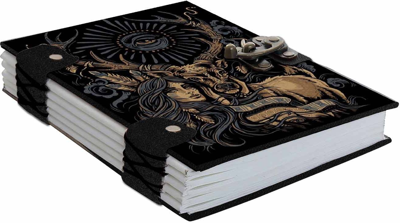     			DI-KRAFT Printed Hard Cover Diary | Notebook With Lock Clasp (5*7 Inch, 160 Pages) A5 Diary Unruled 160 Pages (Black-4)