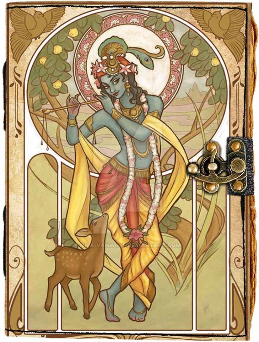     			DI-KRAFT Radha Krishna Printed Rexine Cover journal Diary with Vintage Old Pages A4 Diary Unruled 200 Pages (Multicolor-19)