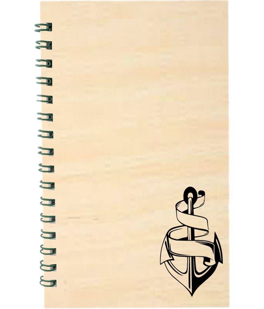     			DI-KRAFT Wiro binding diary notebook wooden texture Anchor print A5 Diary Unruled 160 Pages (Multicolor)