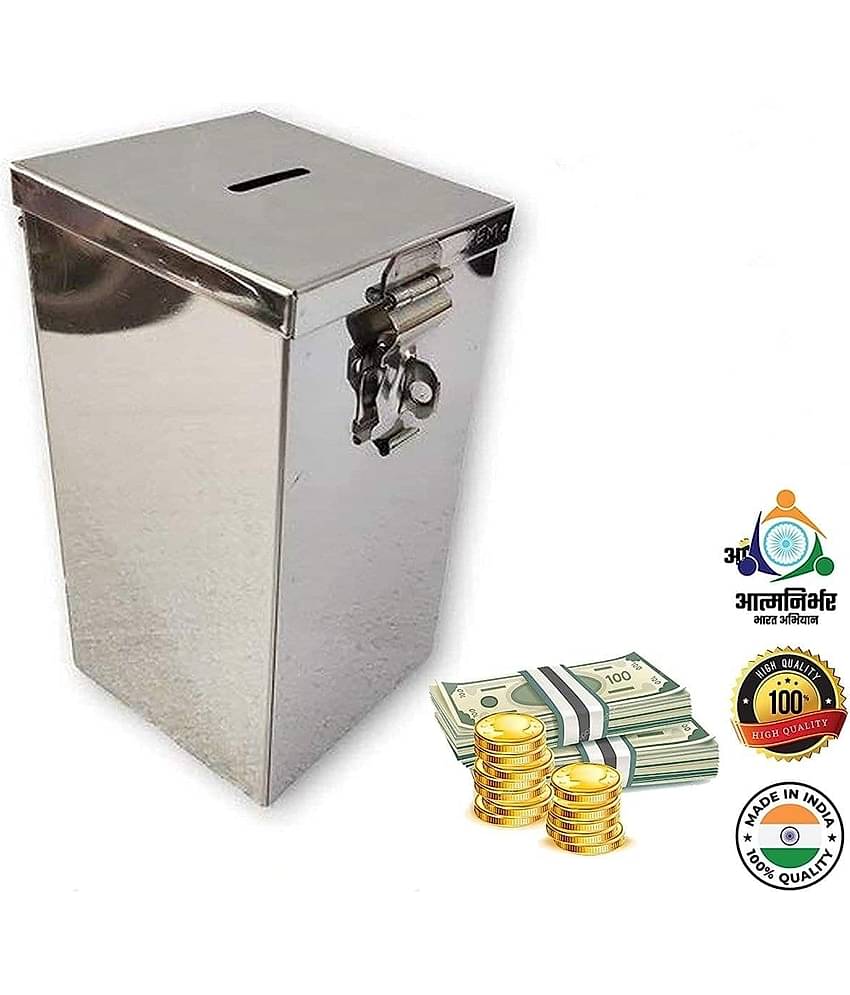 Dynore Stainless Steel Coin Box/Piggy Bank/Gullak/Donation/ Suggestion Box