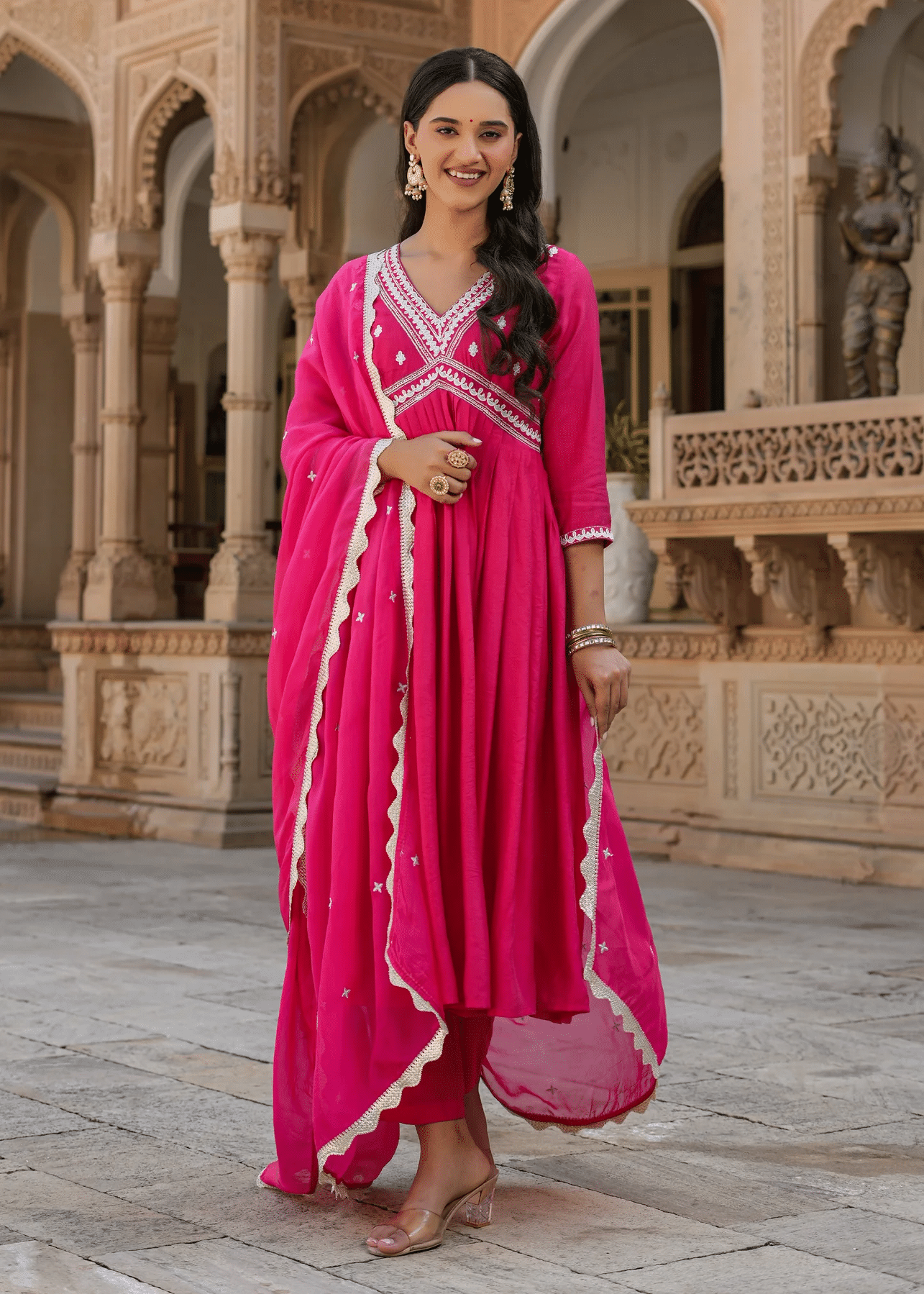     			Estela Viscose Embellished Kurti With Pants Women's Stitched Salwar Suit - Pink ( Pack of 1 )