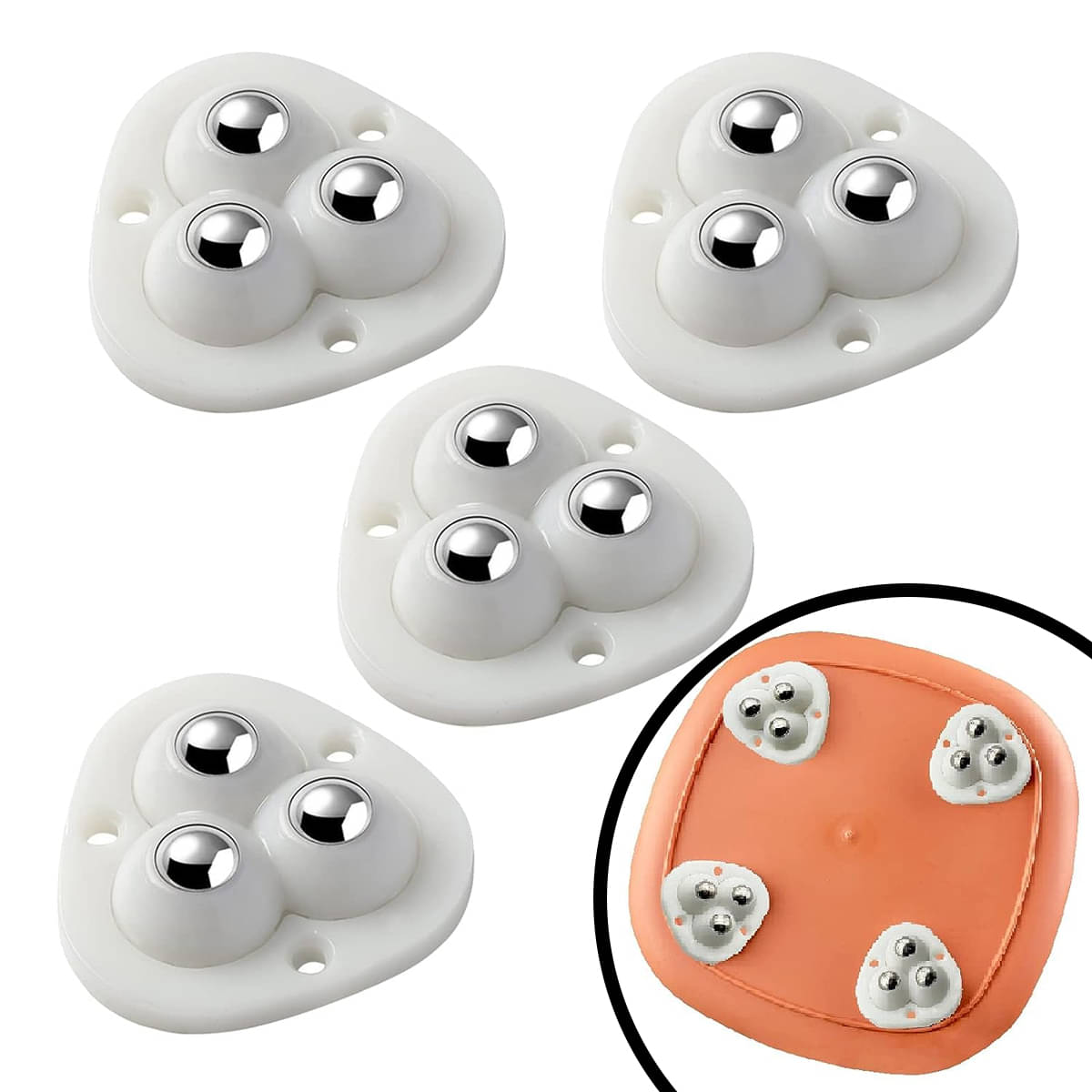     			GEEO Self Adhesive Mini Caster Wheels, Appliance Wheels Swivel Stainless Paste Universal Wheel, 360 Degree Rotation Sticky Pulley for Kitchen Appliances, Cricut, Bins and Box(4pcs, Triple)