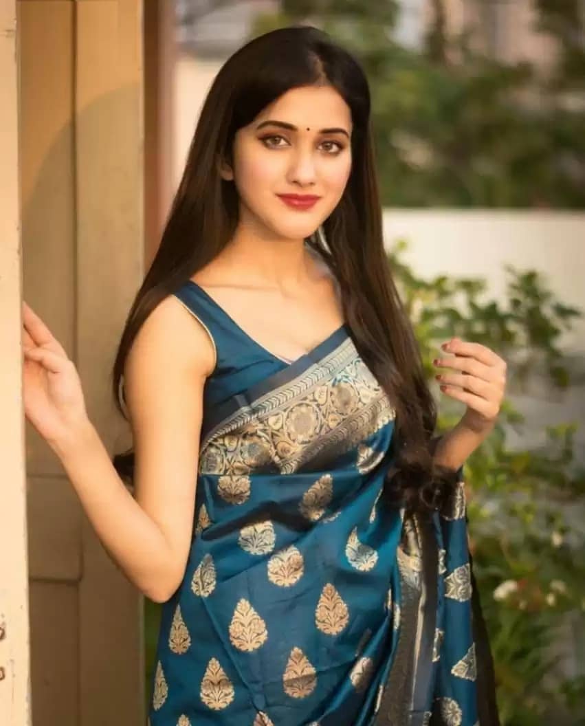 Gazal Fashions Banarasi Silk Embellished Saree With Unstitched Blouse Piece ( Turquoise ) - Sarees | Buy online on ZillyBuy
