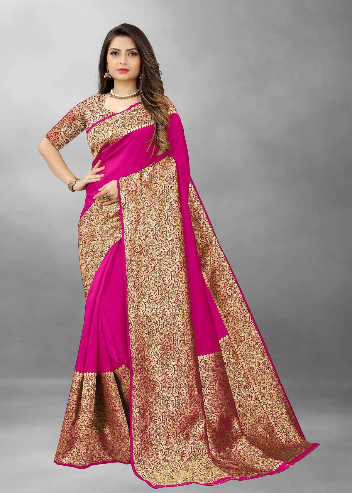 Gazal Fashions Banarasi Silk Embellished Saree With Unstitched Blouse Piece ( Navy Blue ) - Sarees | Buy online on ZillyBuy