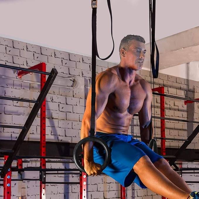 Gymnastic Rings with Adjustable Straps, Steel Buckles, Perfect for Workout, Strength Training, Pull-Ups & Dips, Pack of 1 Gymnastic Rings with Adjustable Straps, Steel Buckles, Perfect for Workout, Strength Training, Pull-Ups & Dips, Pack of 1