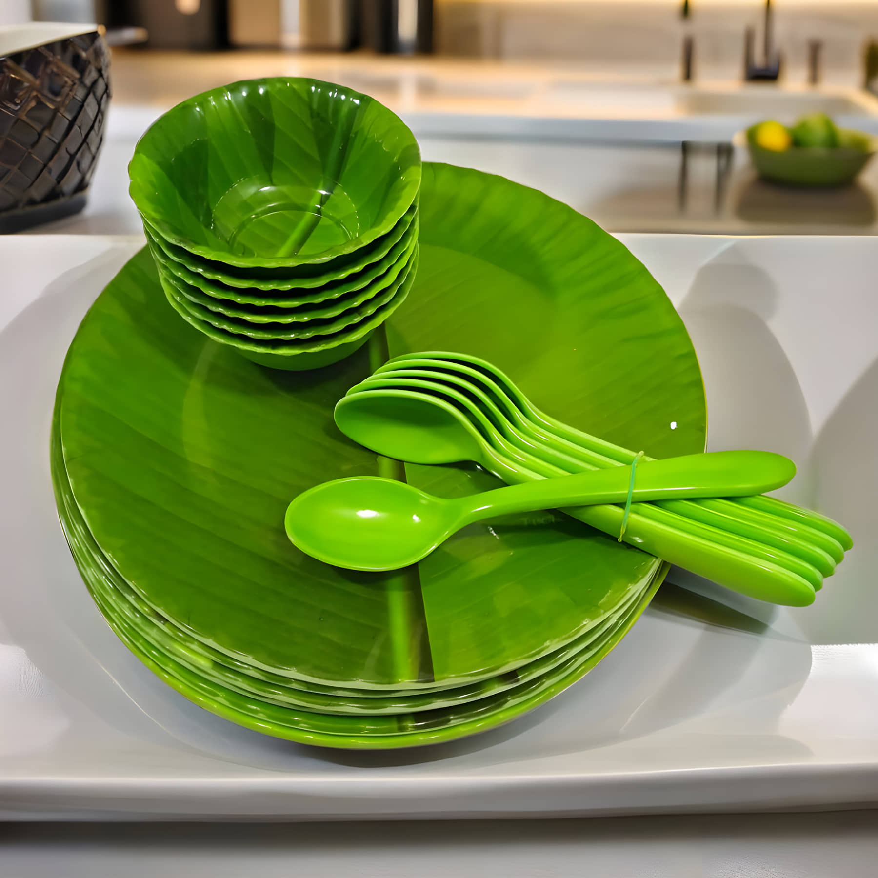 Inpro Melamine Dinner Set Pack Of 18 Green Melamine Dinner Set ( Pack of 18 )