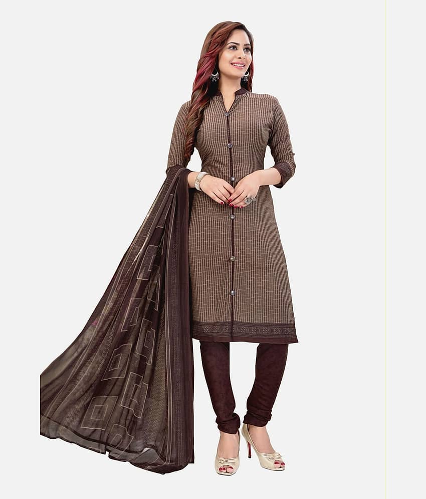 Kkrish Unstitched Crepe Striped Dress Material - Brown ( Pack of 1 ) - Unstitched Fabrics | Buy online on ZillyBuy
