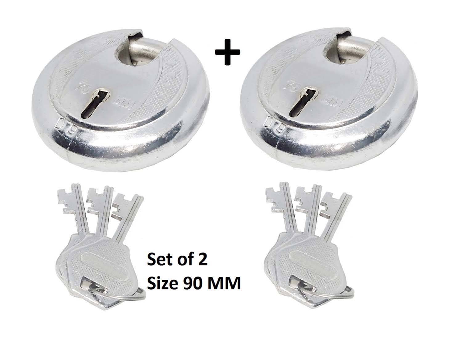     			Set of 2,  Heavy Big Premium Quality round lock and key for shutter, shop, home, room, 90 MM