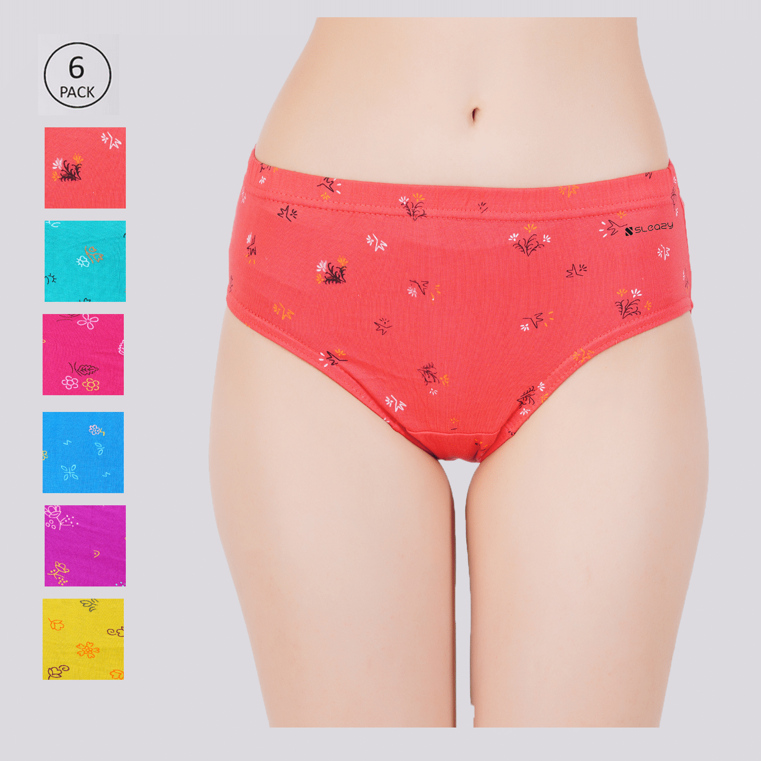 Sleazy Pack of 6 Cotton Printed Women's Briefs ( Multi Color ) Sleazy Pack of 6 Cotton Printed Women's Briefs ( Multi Color )