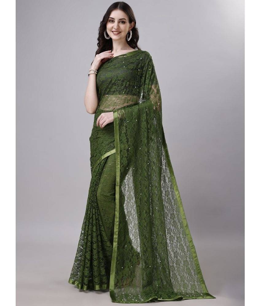     			VERVIZA Net Embroidered Saree With Unstitched Blouse Piece ( Light Green )