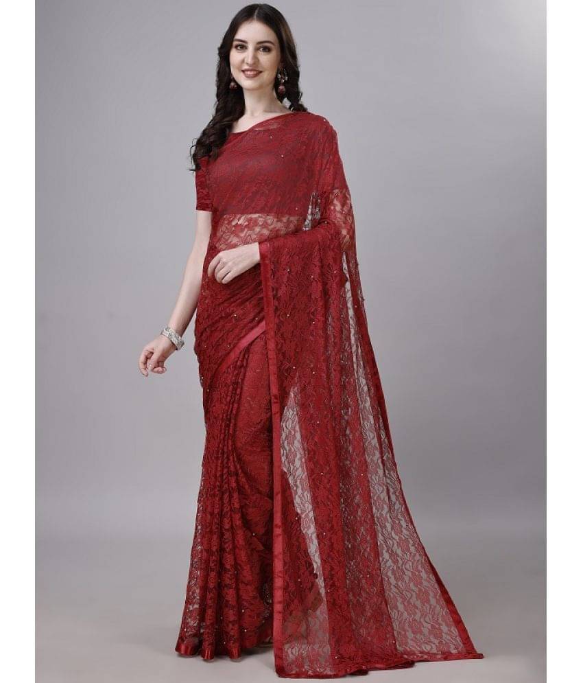     			VERVIZA Net Embroidered Saree With Unstitched Blouse Piece ( Maroon )