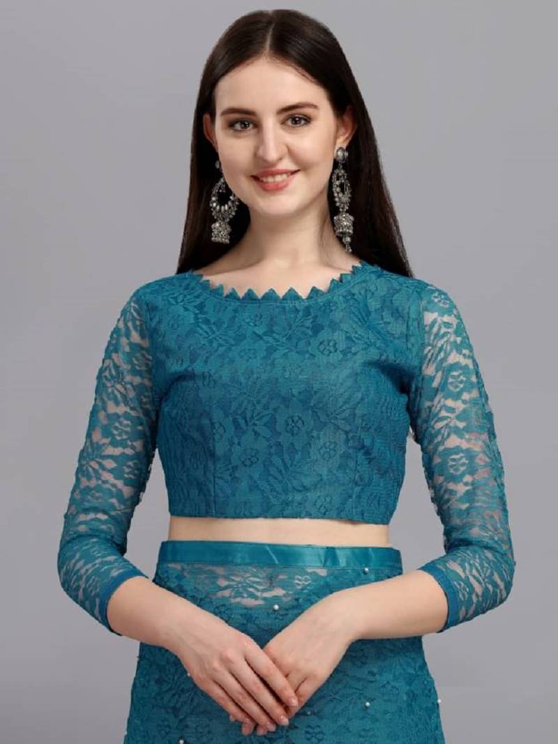 VERVIZA Net Embroidered Saree With Unstitched Blouse Piece ( Rama ) VERVIZA Net Embroidered Saree With Unstitched Blouse Piece ( Rama )
