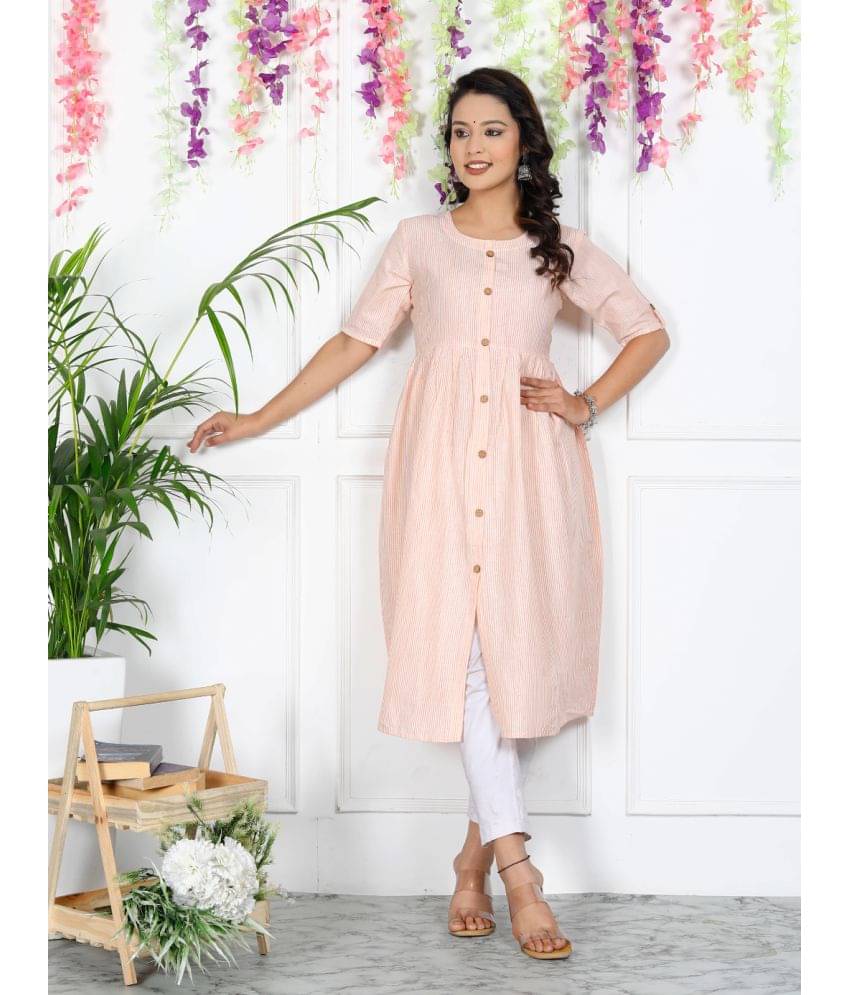     			Vashineh Cotton Striped Front Slit Women's Kurti - Pink ( Pack of 1 )