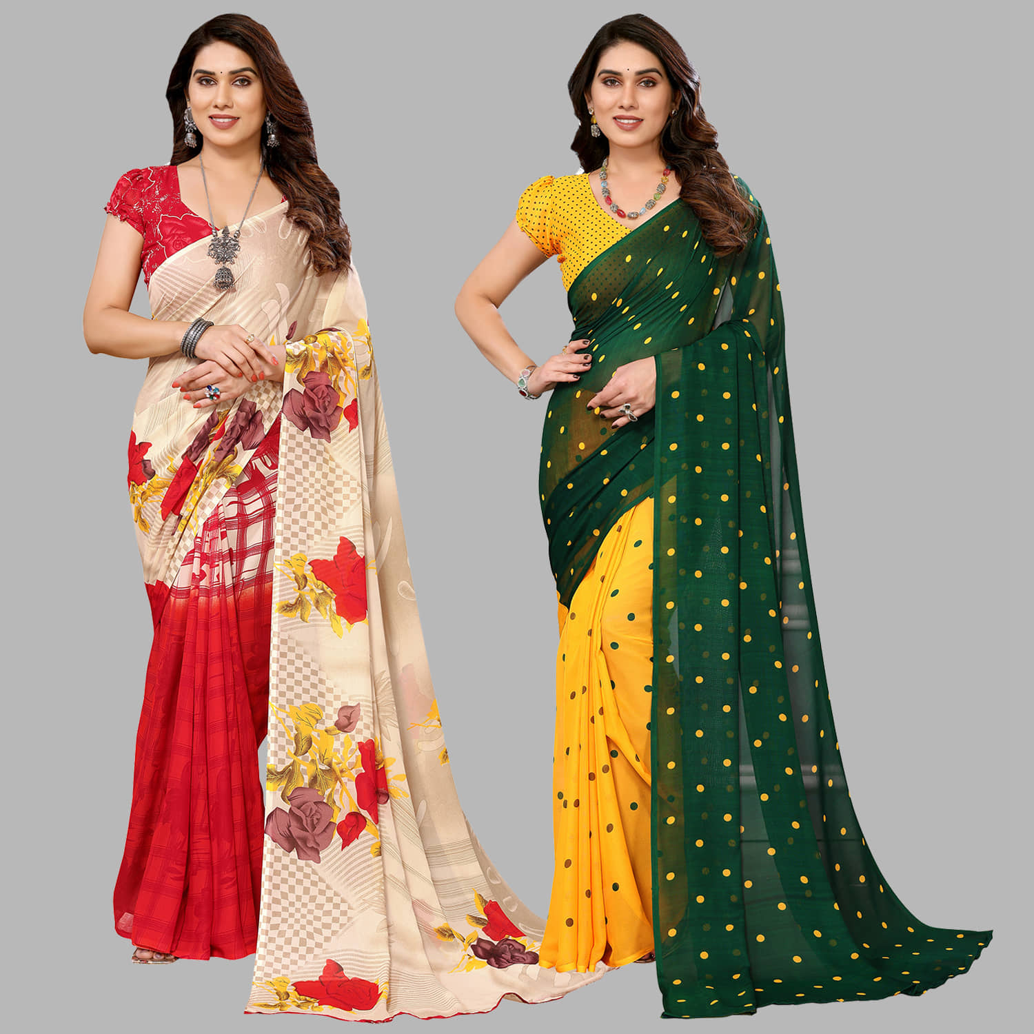 ANAND SAREES Georgette Printed Saree With Unstitched Blouse Piece ( Multicolor ) - Sarees | Buy online on ZillyBuy