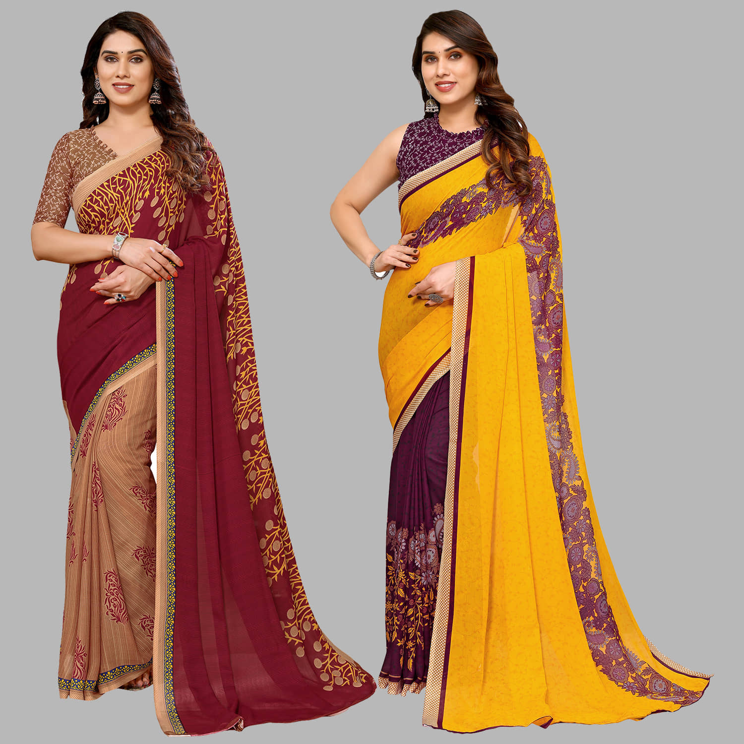 ANAND SAREES Georgette Printed Saree With Unstitched Blouse Piece ( Multicolor ) - Sarees | Buy online on ZillyBuy
