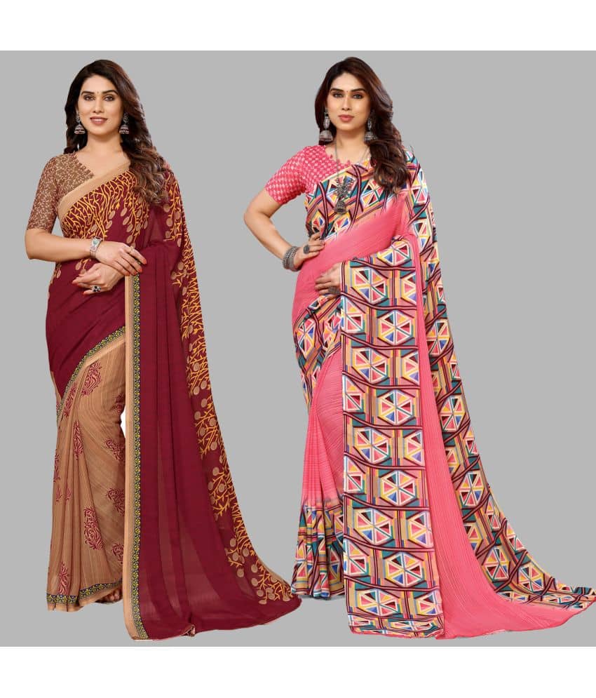 ANAND SAREES Georgette Printed Saree With Unstitched Blouse Piece ( Multicolor ) - Sarees | Buy online on ZillyBuy