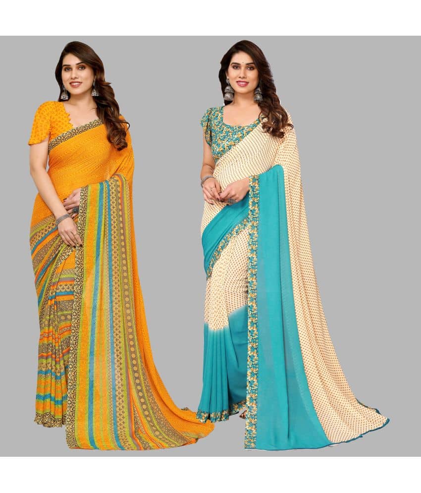 ANAND SAREES Georgette Printed Saree With Unstitched Blouse Piece ( Multicolor )