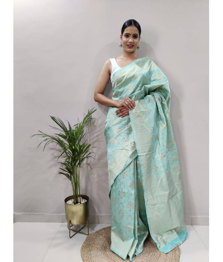     			Aika Banarasi Silk Embellished Saree With Unstitched Blouse Piece ( SkyBlue )