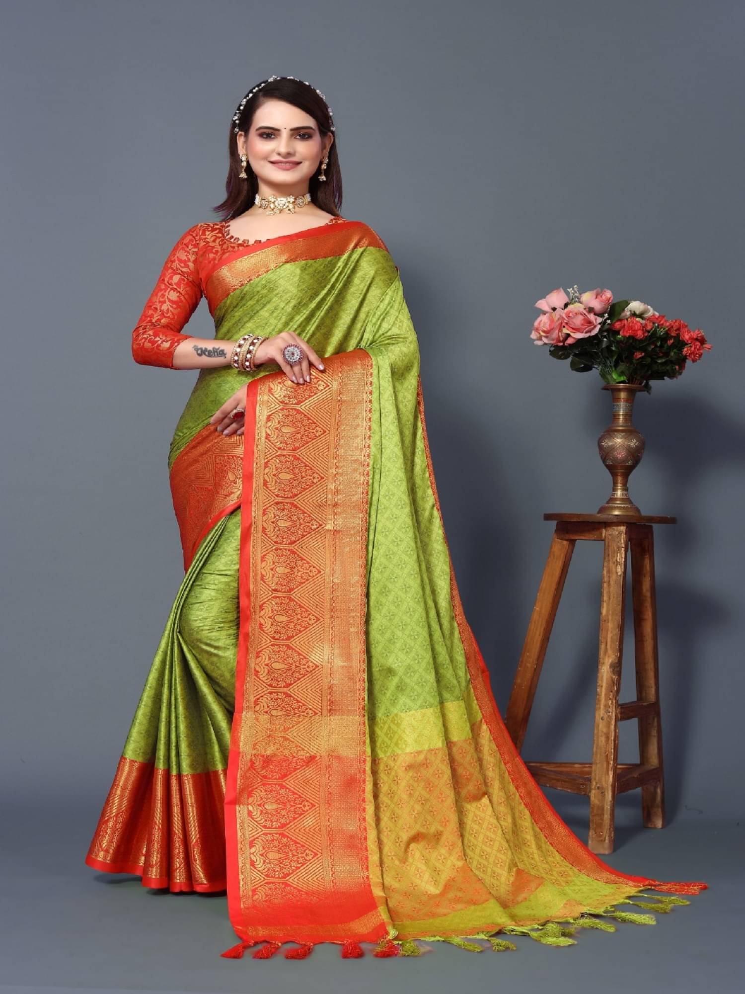 Aika Banarasi Silk Embellished Saree With Unstitched Blouse Piece ( Multicolor )     			Aika Banarasi Silk Embellished Saree With Unstitched Blouse Piece ( Multicolor )