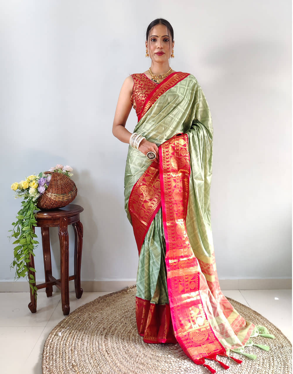 Aika Banarasi Silk Embellished Saree With Unstitched Blouse Piece ( Sea Green ) - Sarees | Buy online on ZillyBuy