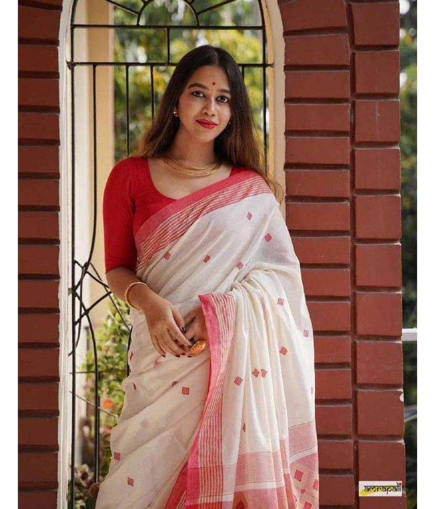     			Aika Banarasi Silk Embellished Saree With Unstitched Blouse Piece ( White )