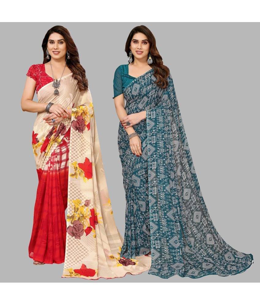 Kashvi Sarees Georgette Printed Saree With Unstitched Blouse Piece ( Multicolor )     			Kashvi Sarees Georgette Printed Saree With Unstitched Blouse Piece ( Multicolor )