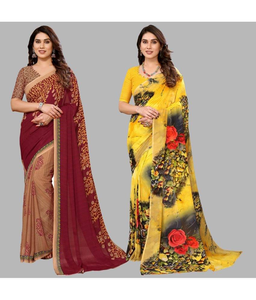     			Kashvi Sarees Georgette Printed Saree With Unstitched Blouse Piece ( Multicolor )