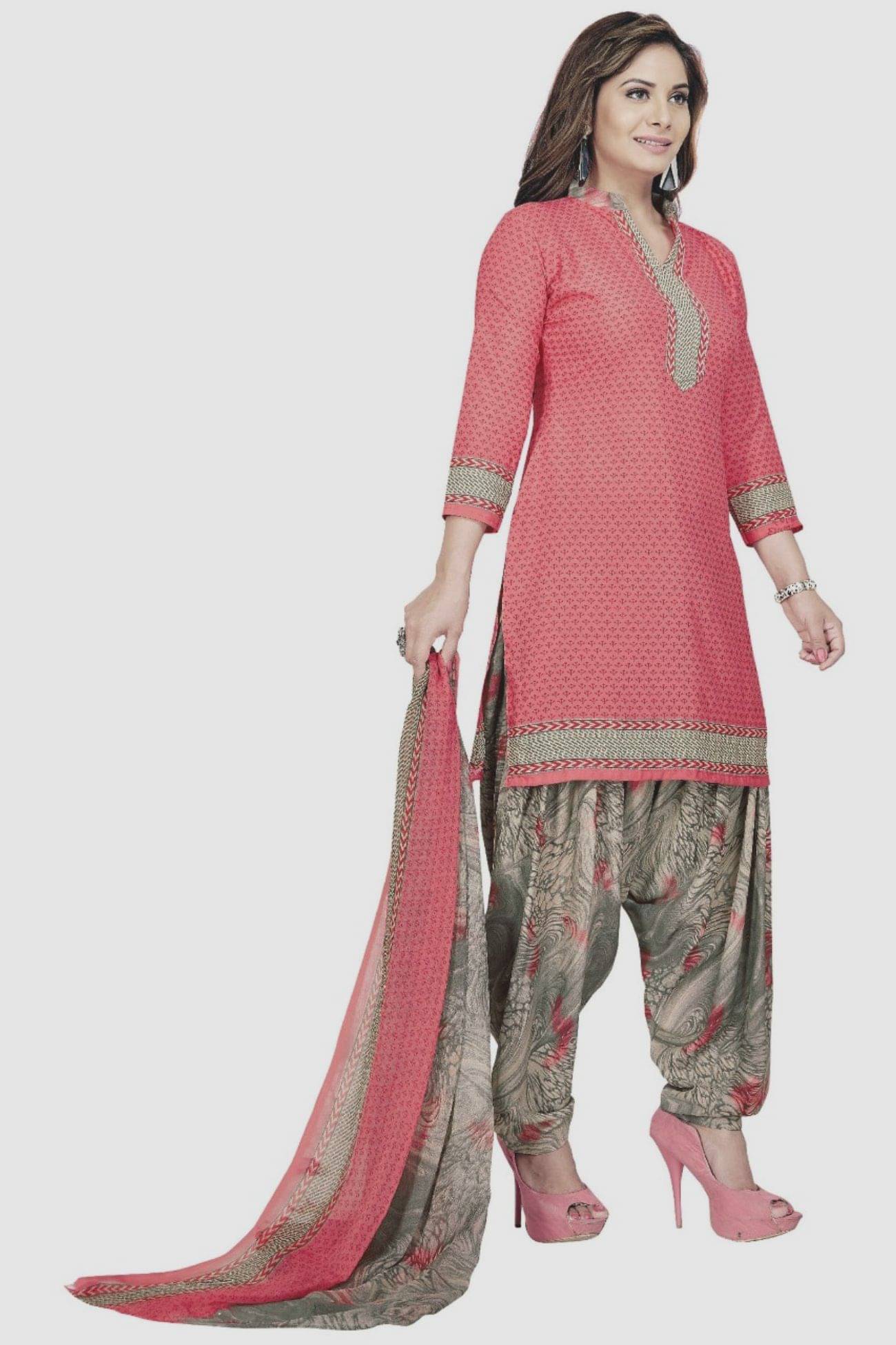     			Kkrish Unstitched Crepe Printed Dress Material - Pink ( Pack of 1 )