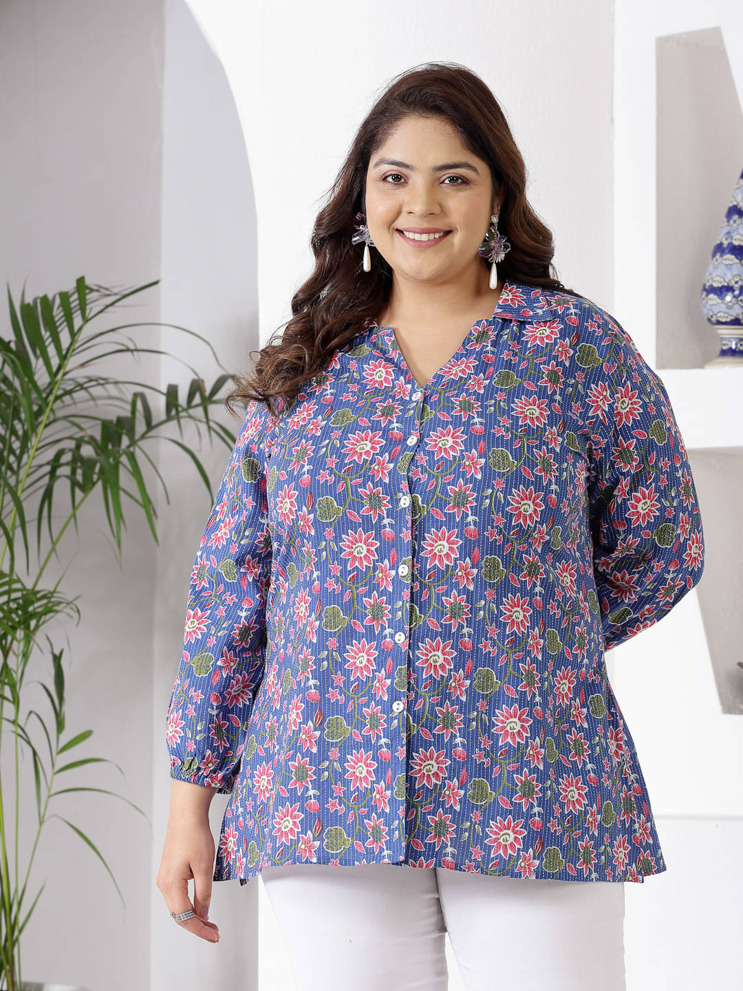 Little More By Stylum Women Printed Cotton Shirt ( Blue ) Little More By Stylum Women Printed Cotton Shirt ( Blue )