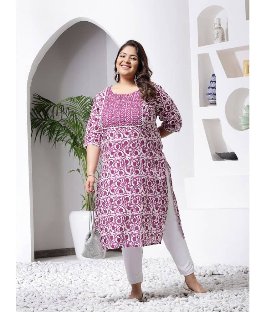 Little More By Stylum Cotton Printed Straight Women's Kurti - Purple ( Pack of 1 ) - Kurtis, Tunics | Buy online on ZillyBuy