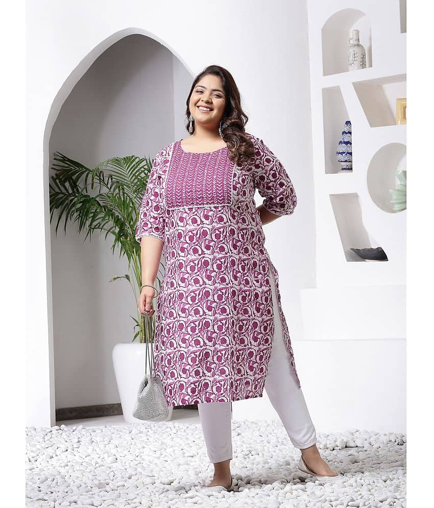 Little More By Stylum Cotton Printed Straight Women's Kurti - Purple ( Pack of 1 ) - Kurtis, Tunics | Buy online on ZillyBuy