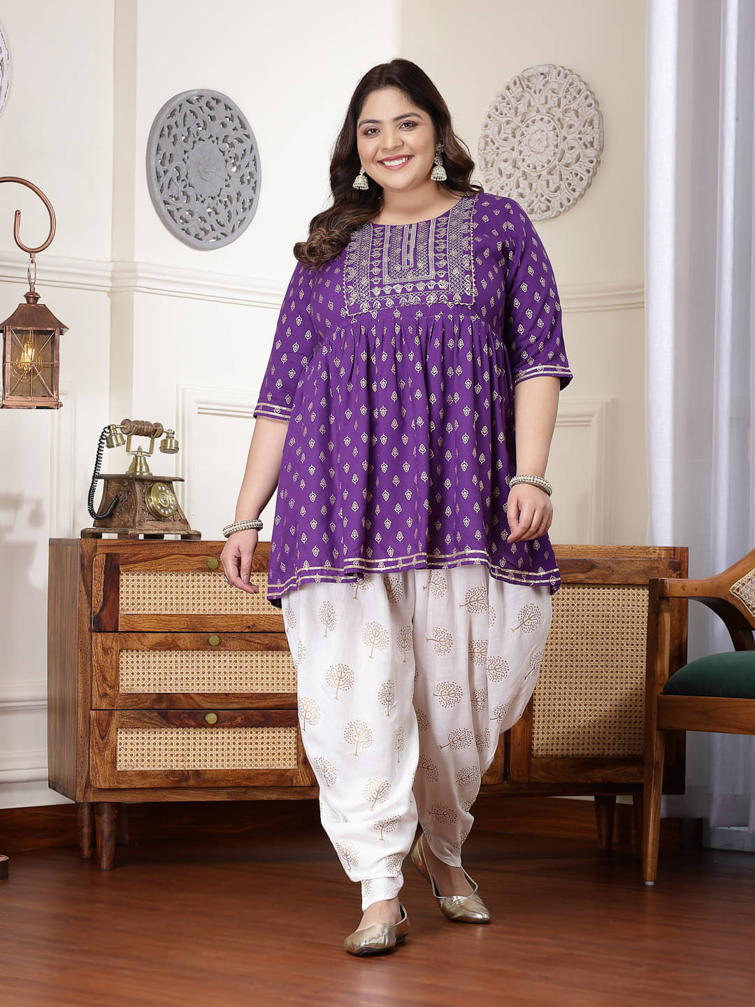 Little More By Stylum Rayon Embroidered Kurti With Dhoti Pants Women's Stitched Salwar Suit - Violet ( Pack of 1 ) Little More By Stylum Rayon Embroidered Kurti With Dhoti Pants Women's Stitched Salwar Suit - Violet ( Pack of 1 )