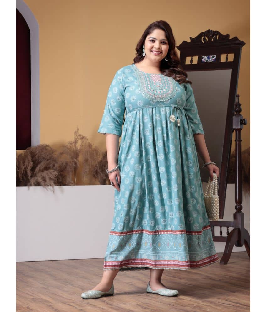 Little More By Stylum Rayon Printed Flared Women's Kurti - Blue ( Pack of 1 ) - Kurtis, Tunics | Buy online on ZillyBuy