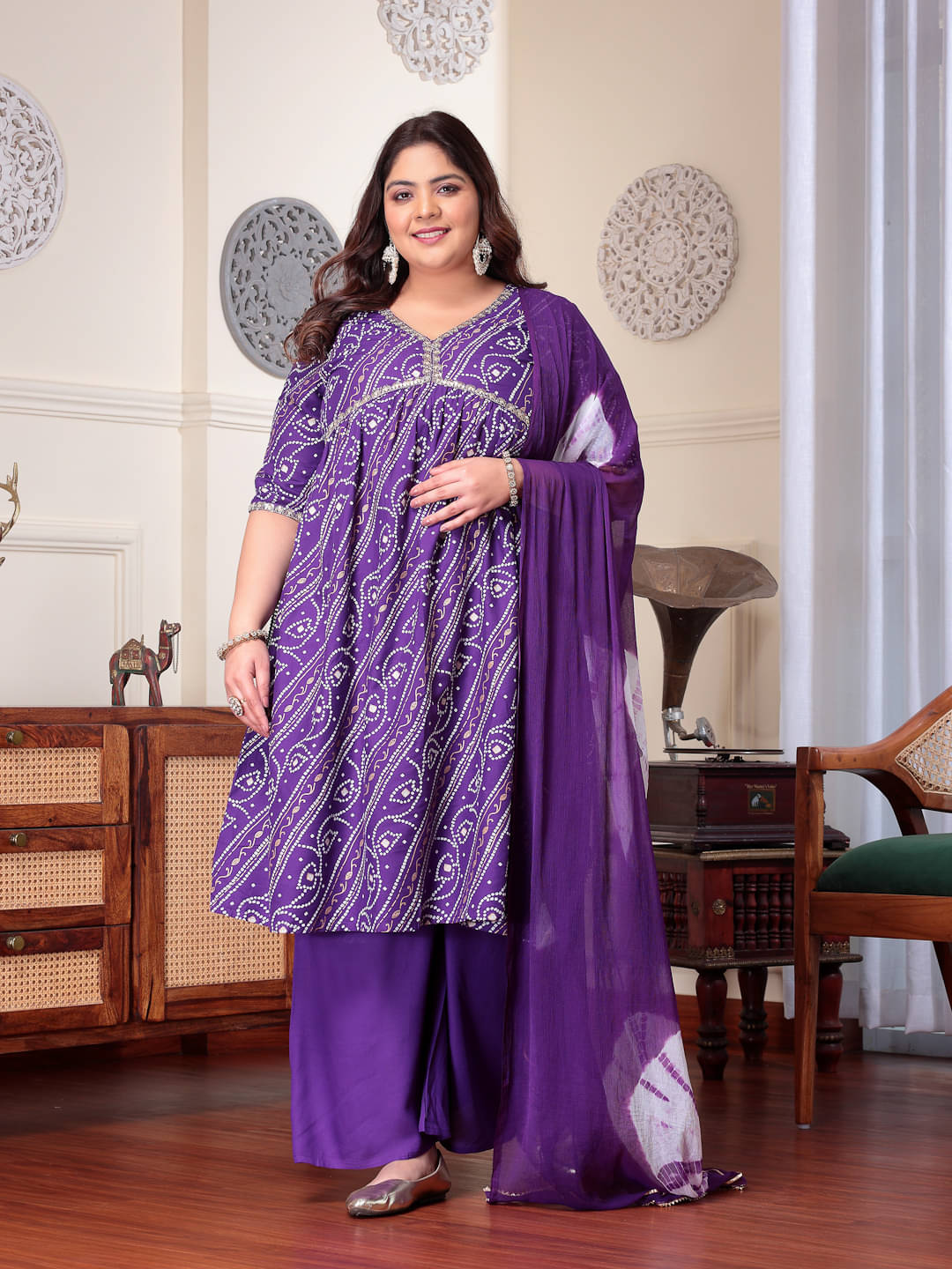     			Little More By Stylum Rayon Printed Kurti With Palazzo Women's Stitched Salwar Suit - Violet ( Pack of 1 )
