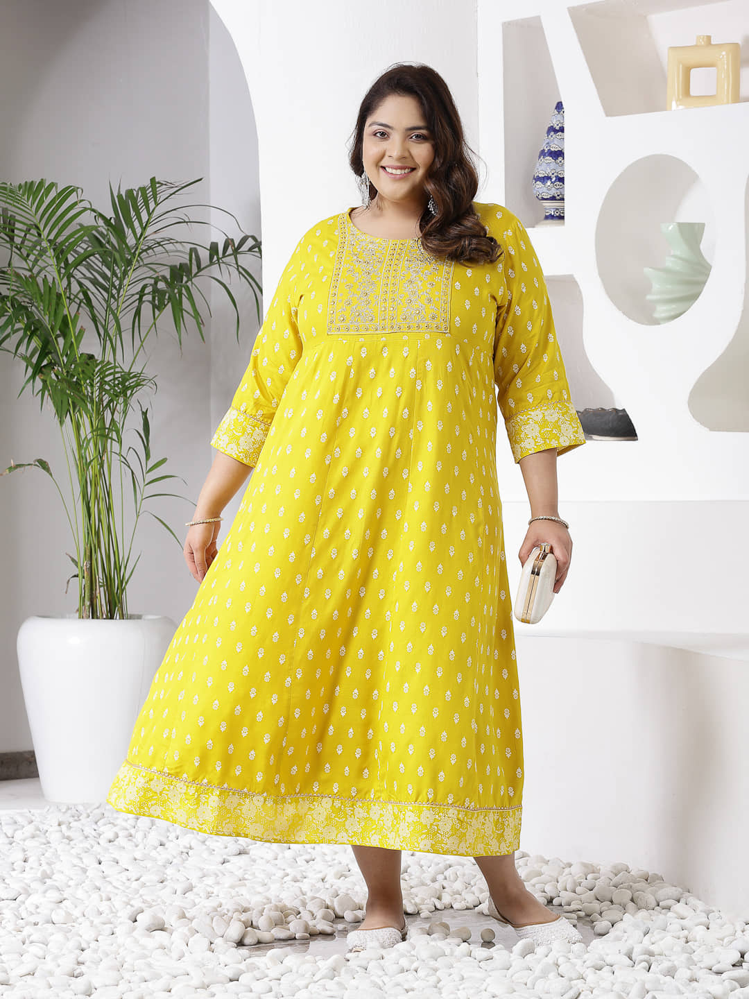 Little More By Stylum Rayon Embroidered Anarkali Women's Kurti - Mustard ( Pack of 1 ) - Kurtis, Tunics | Buy online on ZillyBuy