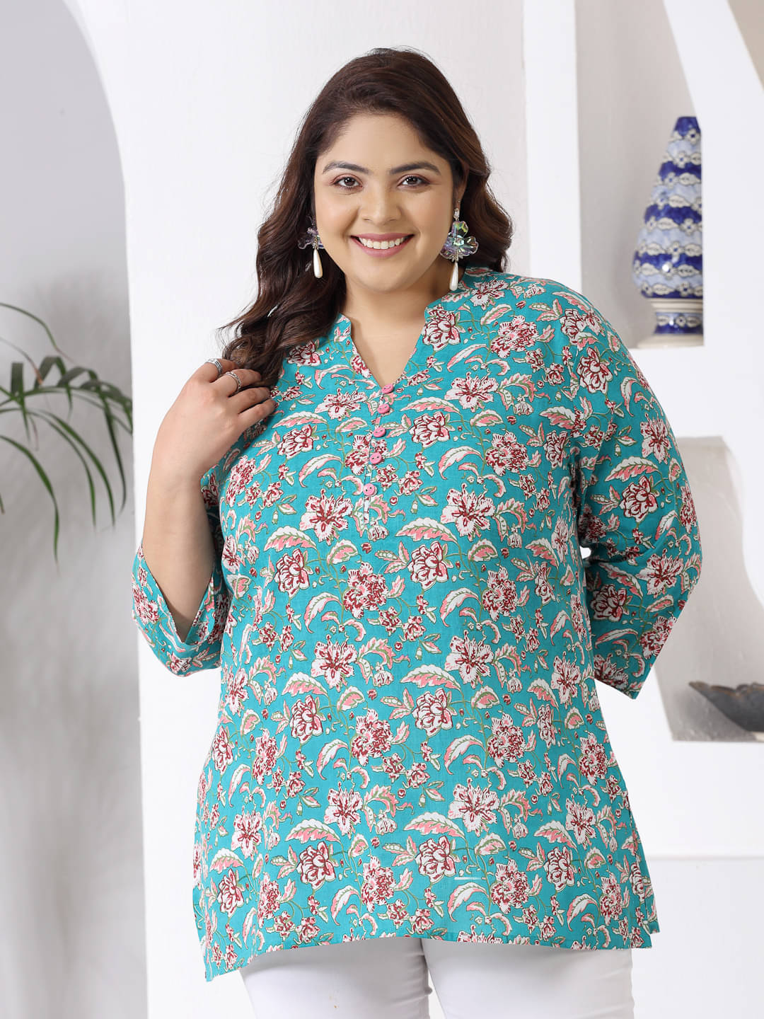 Little More By Stylum Women's Cotton Tunic ( Turquoise ) Little More By Stylum Women's Cotton Tunic ( Turquoise )