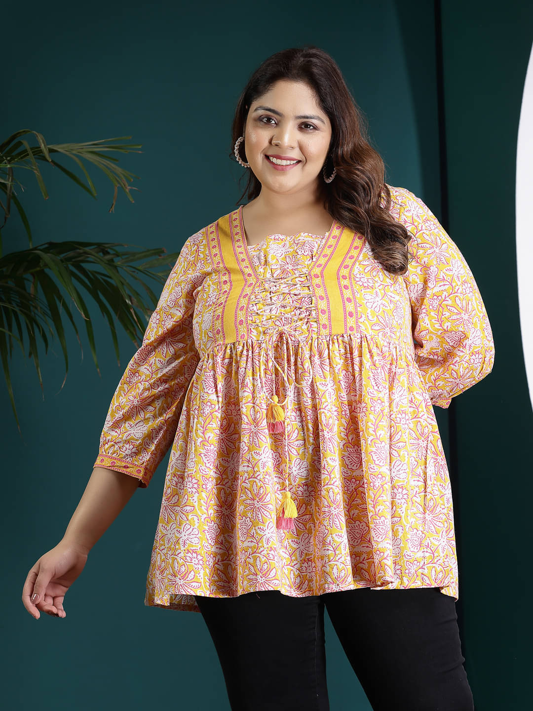    			Little More By Stylum Women's Cotton Peplum Top ( Yellow )