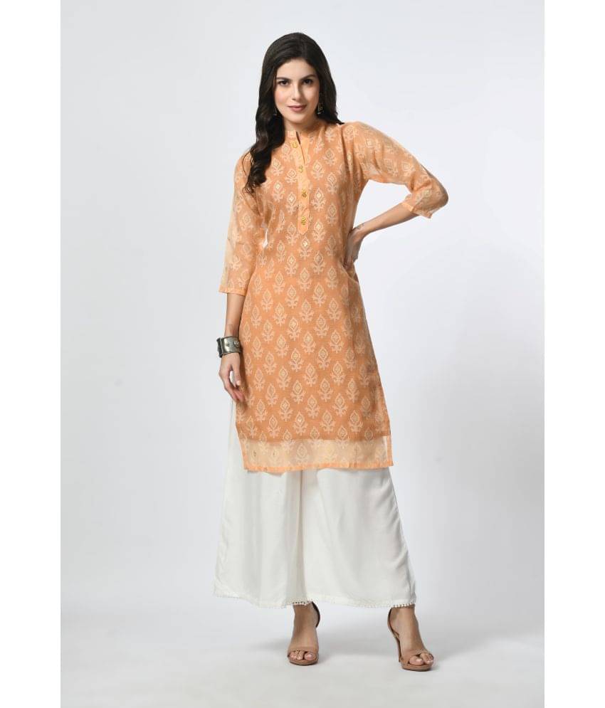     			MAURYA Chanderi Solid Straight Women's Kurti - Orange ( Pack of 1 )