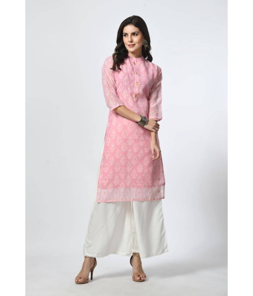 MAURYA Chanderi Solid Straight Women's Kurti - Pink ( Pack of 1 ) MAURYA Chanderi Solid Straight Women's Kurti - Pink ( Pack of 1 )