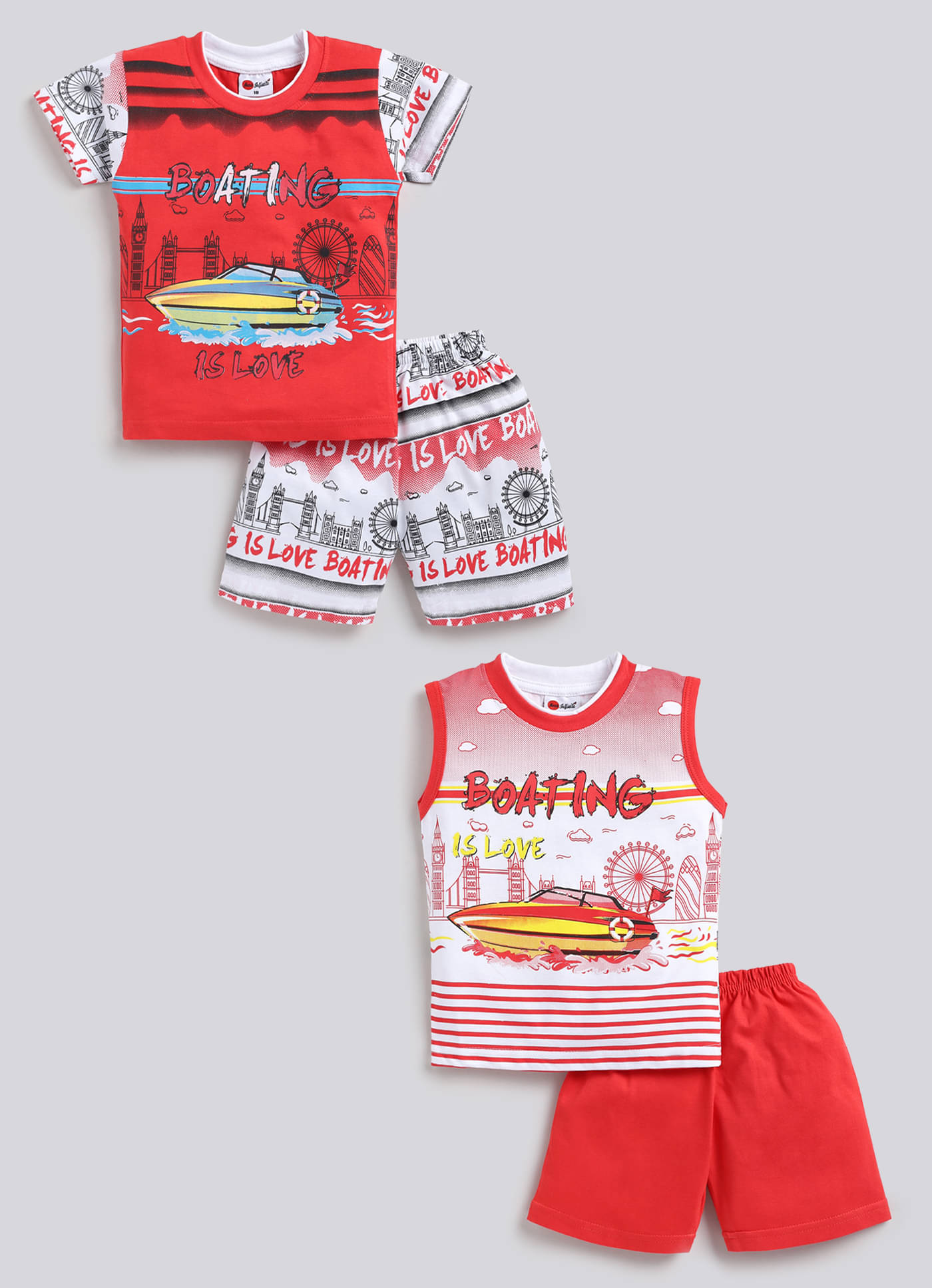     			Mars Infiniti Pack of 2 Boys Cotton T-Shirt & Shorts Set ( Red )