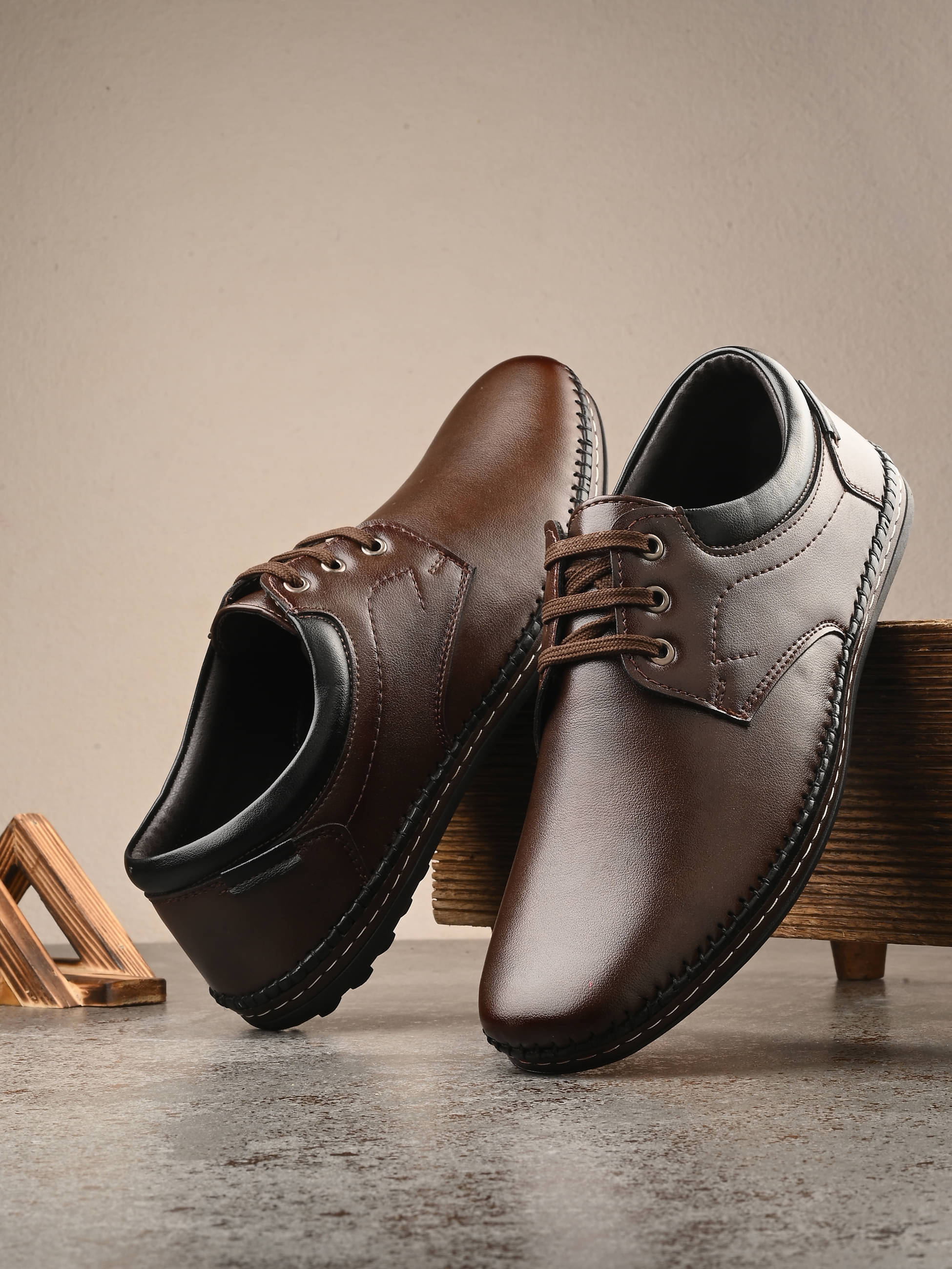 Rising Wolf Synthetic Leather Lace Up Brown Men's Lifestyle Shoes Rising Wolf Synthetic Leather Lace Up Brown Men's Lifestyle Shoes
