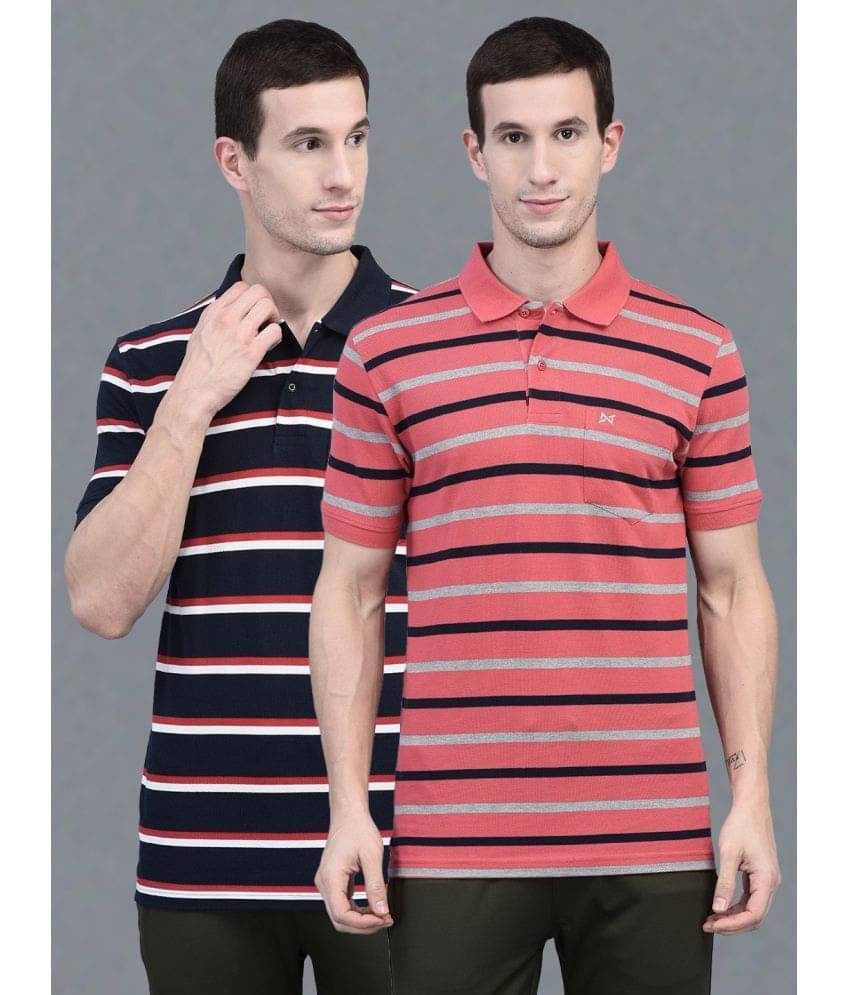 Force NXT Pack of 2 Cotton Regular Fit Striped Half Sleeves Men's Polo T Shirt ( Multicolor ) Force NXT Pack of 2 Cotton Regular Fit Striped Half Sleeves Men's Polo T Shirt ( Multicolor )