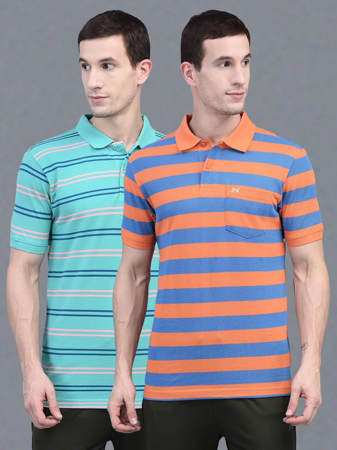     			Force NXT Pack of 2 Cotton Regular Fit Striped Half Sleeves Men's Polo T Shirt ( Multicolor )