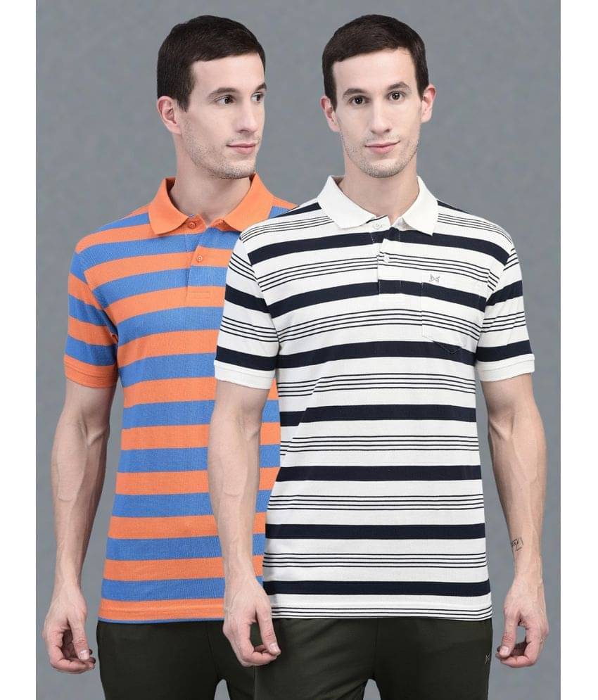 Force NXT Pack of 2 Cotton Regular Fit Striped Half Sleeves Men's Polo T Shirt ( Multicolor ) Force NXT Pack of 2 Cotton Regular Fit Striped Half Sleeves Men's Polo T Shirt ( Multicolor )