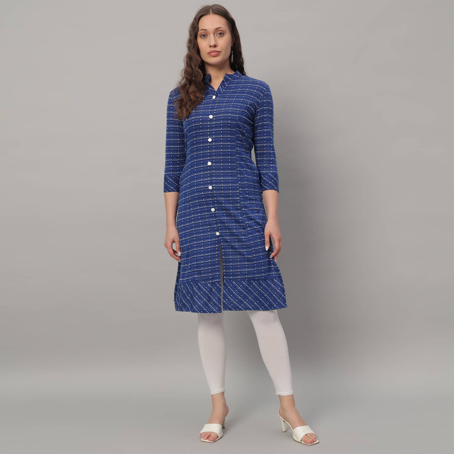     			Glito Cotton Blend Checks Front Slit Women's Kurti - Blue ( Pack of 1 )