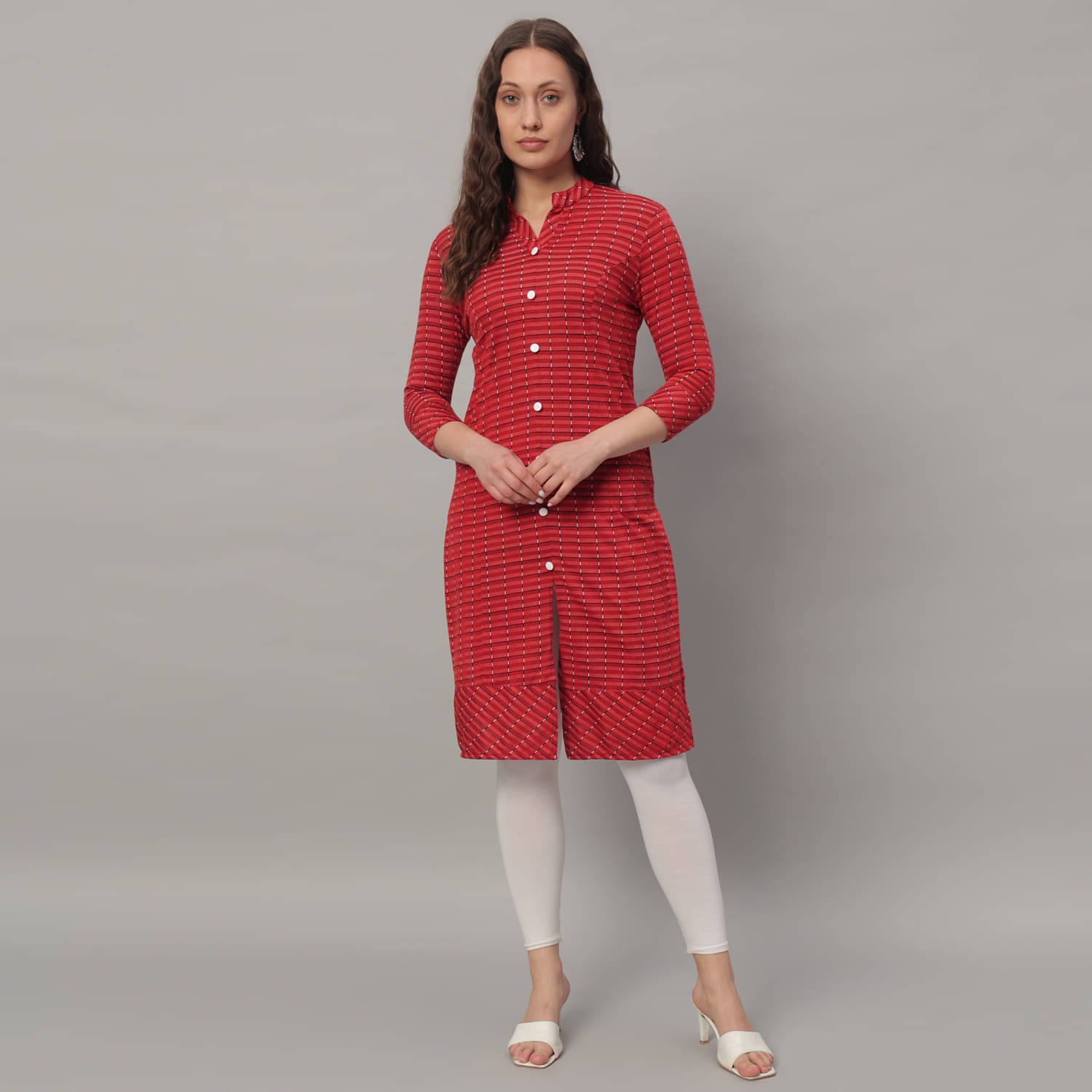 Glito Cotton Blend Checks Front Slit Women's Kurti - Red ( Pack of 1 ) Glito Cotton Blend Checks Front Slit Women's Kurti - Red ( Pack of 1 )
