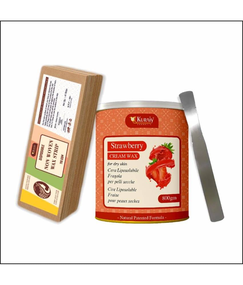     			KURAIY strawberry Wax for Hair Removal - 800gm extracts + 40 Wax Strips +1 Steel Knife