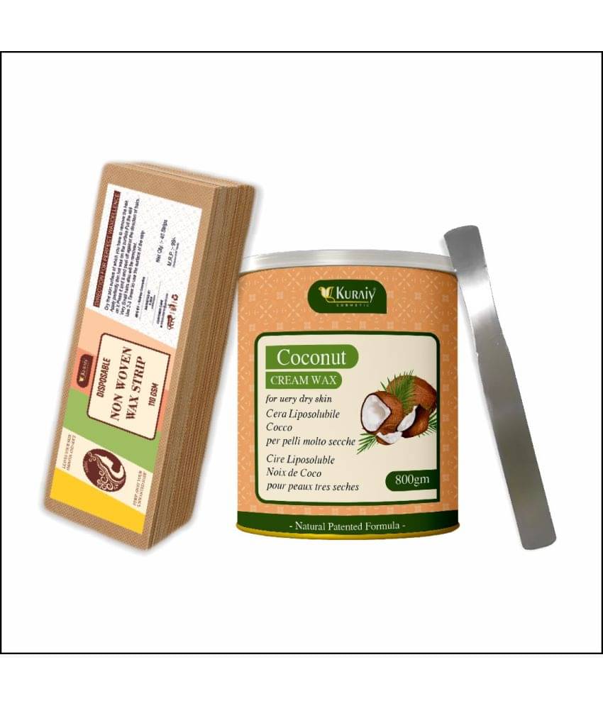 KURAIY Coconut Wax for Hair Removal - 800gm extracts + 40 Wax Strips +1 Steel Knife KURAIY Coconut Wax for Hair Removal - 800gm extracts + 40 Wax Strips +1 Steel Knife