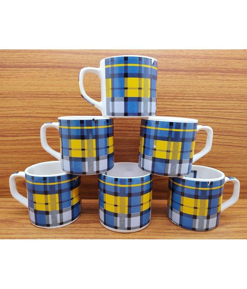     			Laghima jadon Printed Cup Checks Ceramic Tea Cup 200 ml ( Pack of 6 )