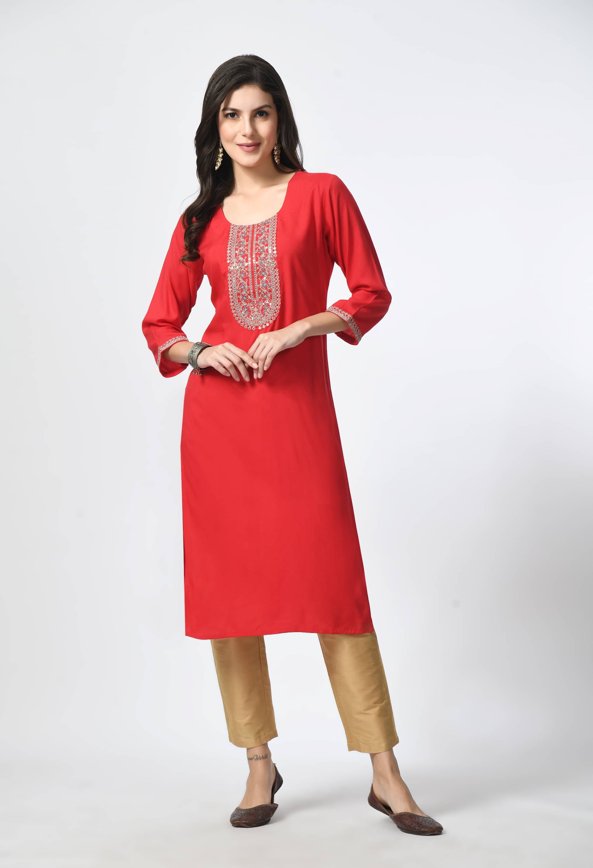     			MAURYA Rayon Embroidered Straight Women's Kurti - Red ( Pack of 1 )